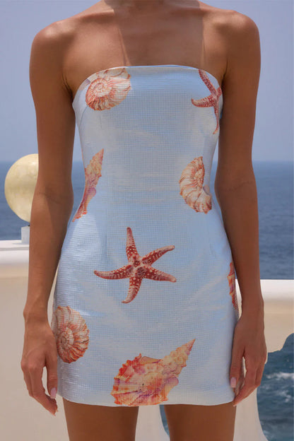 Runaway The Label Ibiza Ice Blue Seashell Sequin Mini Dress