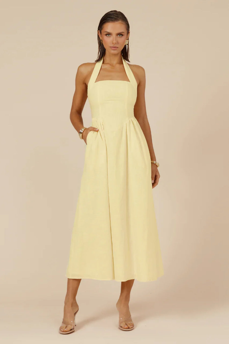 Runaway The Label Locklea Lemon Midi Dress