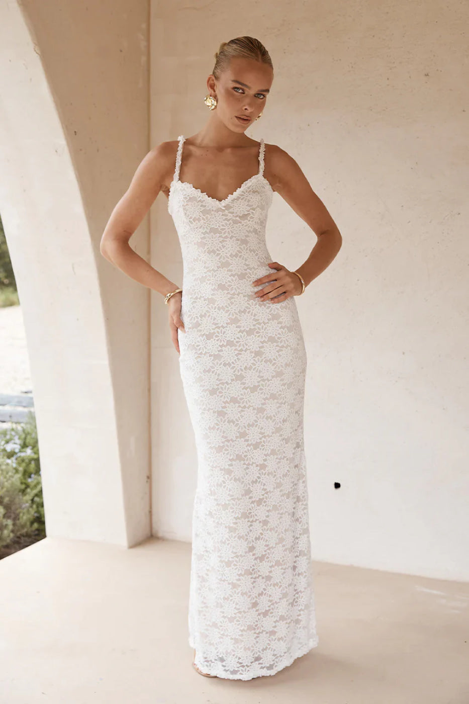 Runaway The Label Sarta White Lace Maxi Dress