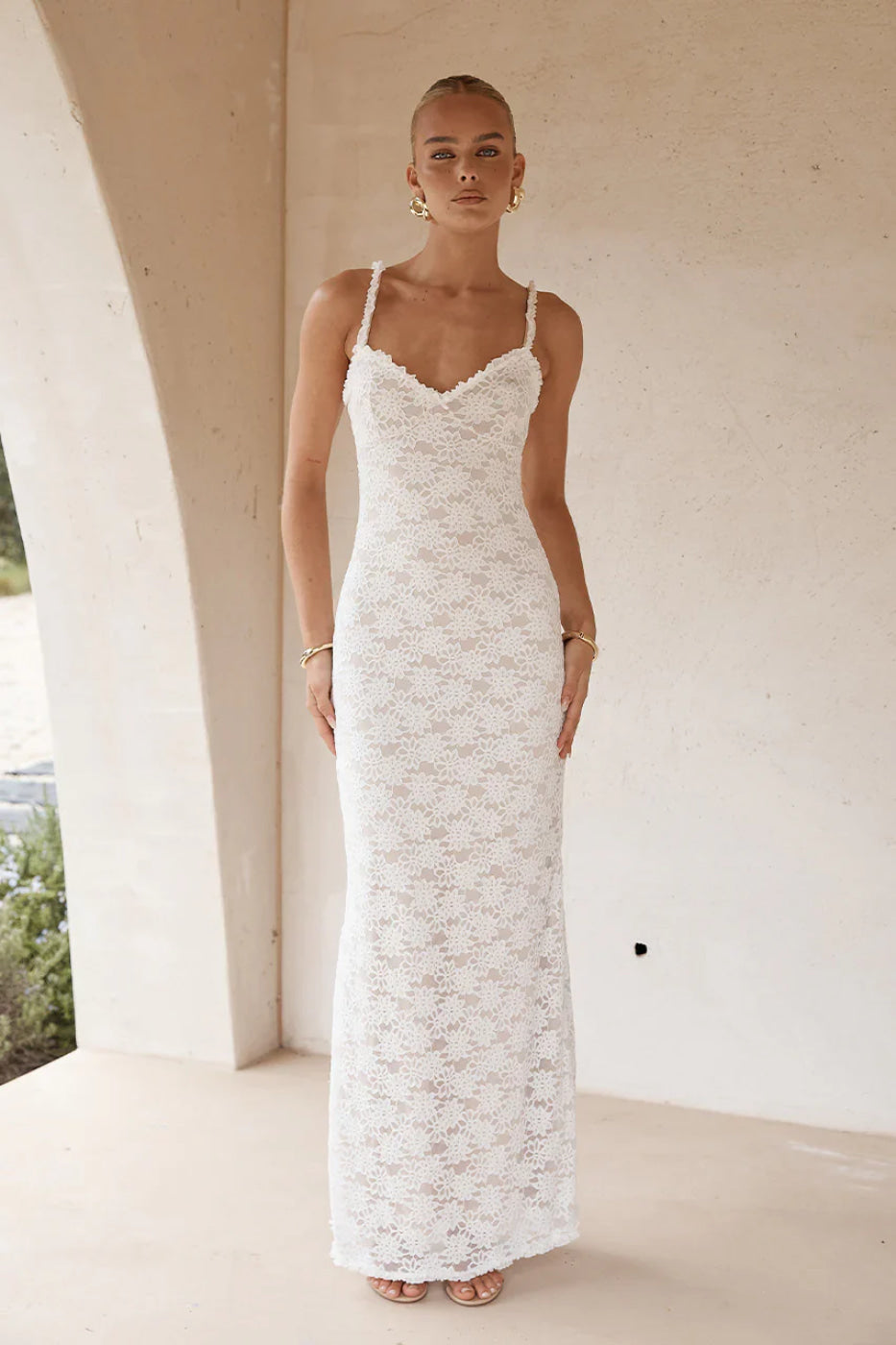 Runaway The Label Sarta White Lace Maxi Dress