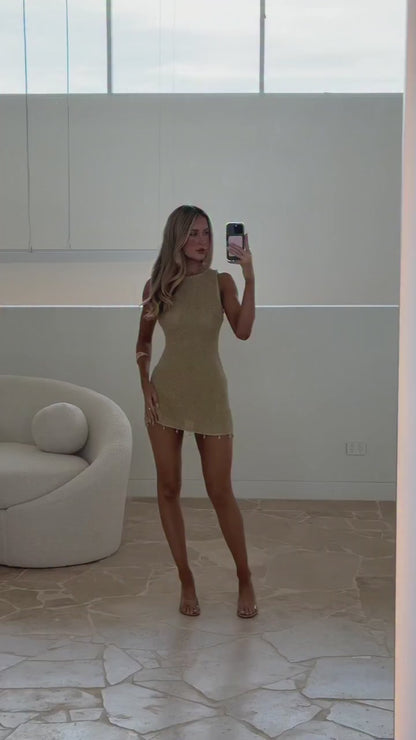 Ariya Gold Knit Midi Dress (Pre-Order)